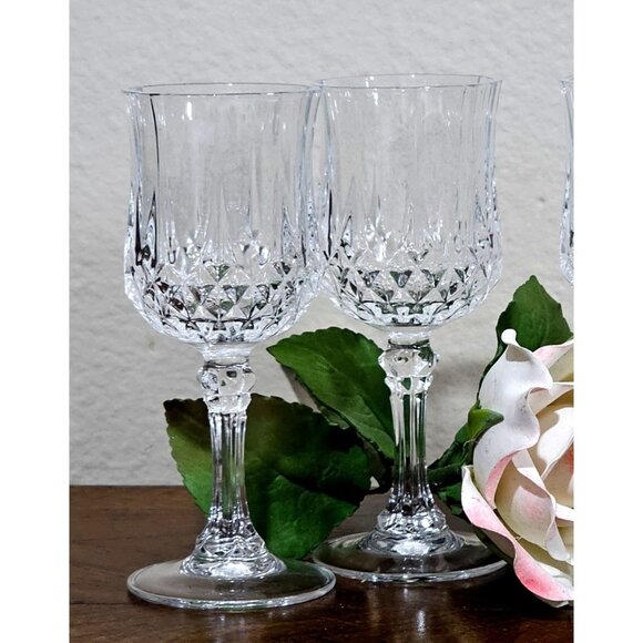 2 Cristal d'Arques Longchamp Wine Glasses 6.5" cut crystal 1980s France vintage - Picture 2 of 4